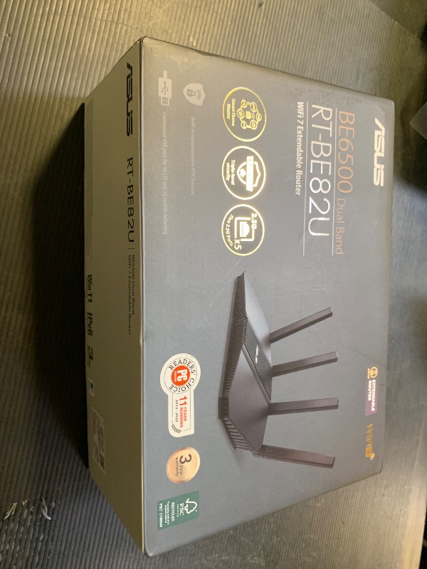 Photo 1 of ASUS RT-BE82U Dual-Band WiFi 7 (802.11be) Smart AiMesh Extendable Router, 6500 Mbps, Five 2.5GbE Ports, 4096-QAM, Up to 3 SSIDs for IoT Devices, Parental Controls & VPNs, Advanced Network Security