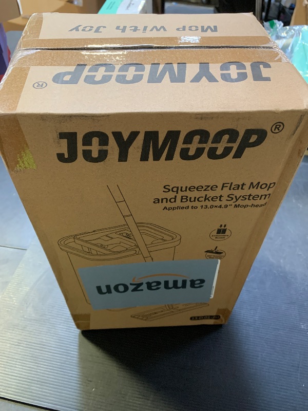 Photo 1 of JOYMOOP Mop and Bucket with Wringer Set, Hands Free Flat Floor Mop and Bucket, with 3 Washable Microfiber Pads, Wet and Dry Use, Floor Cleaning System