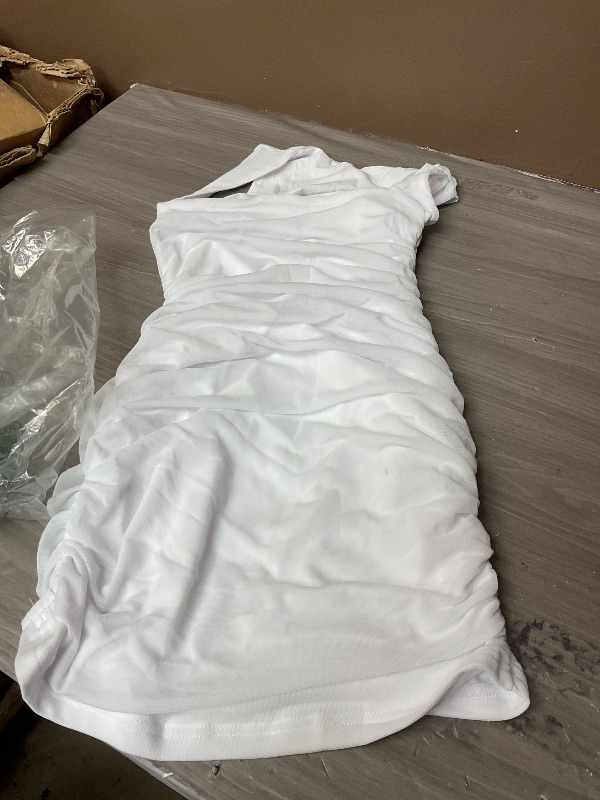 Photo 1 of BORIFLORS Women's Sexy Bodycon Corset Mini Dresses Square Neck Ruched Sleeveless Club Party Short Dress, X-Small, White