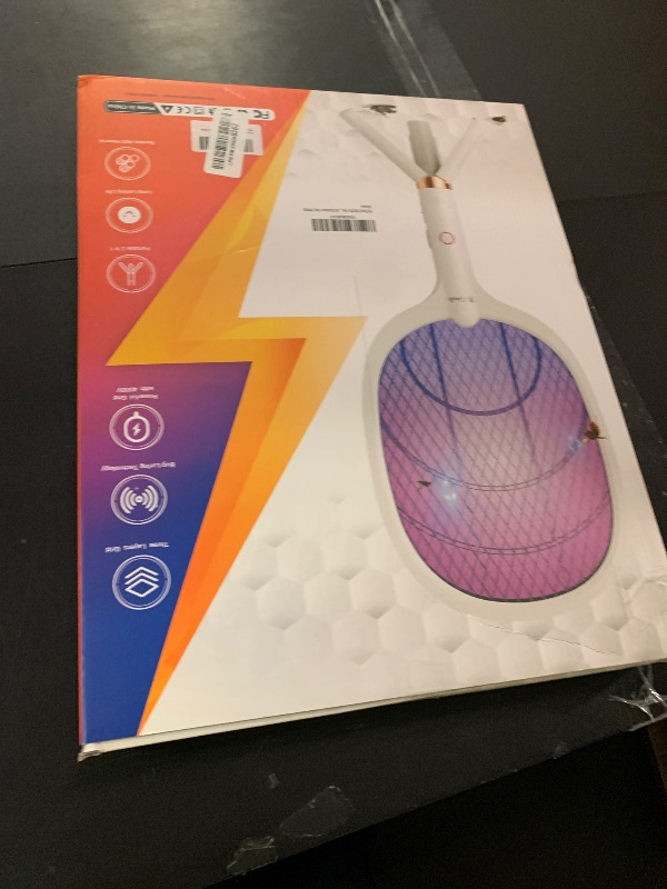 Photo 1 of YsChois Electric Fly Swatter Racket, Rechargeable Fly Zapper - 4000 Volt, Exclusive 2-in-1 Bug Zapper Racket - USB Charging, 1800mAh Li-Battery, Indoor & Outdoor Use, White
