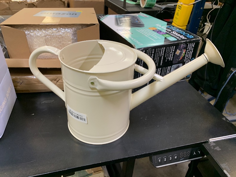 Photo 1 of 1 Gallon Watering Can for Plants, Watering Cans for Indoor&Outdoor Gardening, Galvanized Steel Watering Pot with Removable Spout, Metal Water Can with Ergonomic Movable Handle(White)
