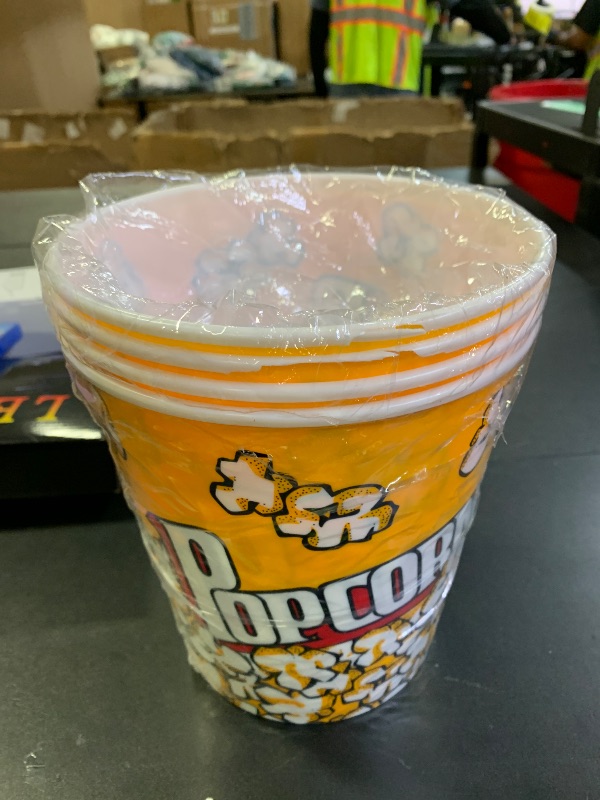 Photo 1 of Plastic Popcorn Containers Retro Style Reusable Popcorn Buckets for Movie Night 7.1”x7.1”x5.1” - 4 Pack…