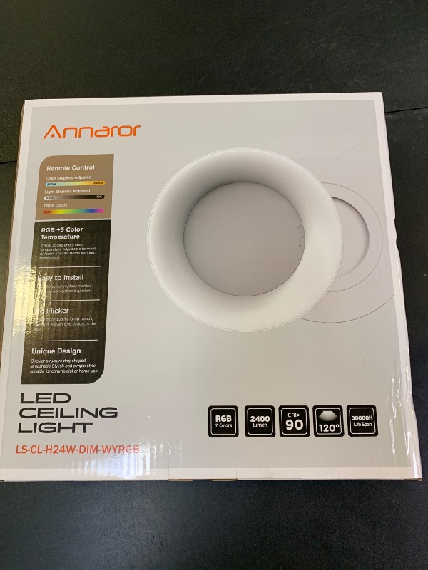 Photo 1 of Annaror RGB Flush Mount Ceiling Light with Remote Control, 2400LM Dimmable Ceiling Light Fixture, 3000K-6500K Modern Low Profile Ceiling Lights for Bedroom Kids Room, 11in White
