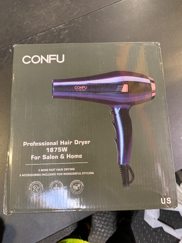 Photo 1 of CONFU Hair Dryer, Professional Ionic Salon Blow Dryer with Diffuser for Women and Men, 5X Fast Drying, Powerful and Quiet Hair Blow Dryer for Fast & Easy Styling (1875 Watts)