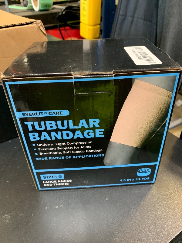 Photo 1 of EVERLIT Elasticated Tubular Support Bandage | Stockinette Tubing for Large Arm, Knees, Legs | Light to Moderate Compression Bandage Roll For Tissue Support (Size G | 4.5" x 11 yd)