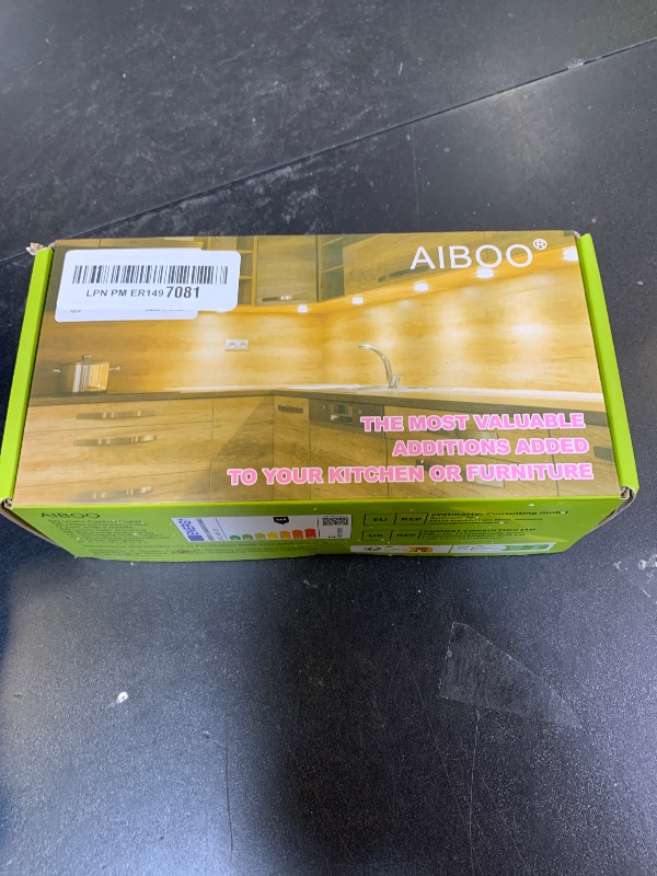 Photo 1 of AIBOO LED Under Cabinet Lighting Kit 4 Packs 12V Low Profile Puck Lights with Dimmable Wireless RF Remote for Kitchen, Counter, Gun Safe Lighting(Warm White)