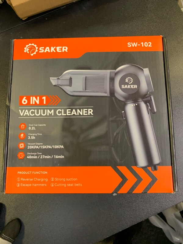 Photo 1 of Saker Portable Car Vacuum Cordless 20000Pa 6 in 1 Multifunctional Adjustable Small Handheld Vacuum 7800mAH with Brushless Motor, for Car Home and Office SW-102