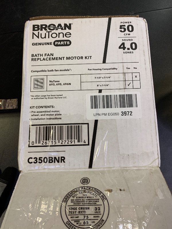 Photo 1 of Broan-NuTone Genuine Replacement Motor/Wheel for 50 CFM Bathroom Fans, Fits Select Models
