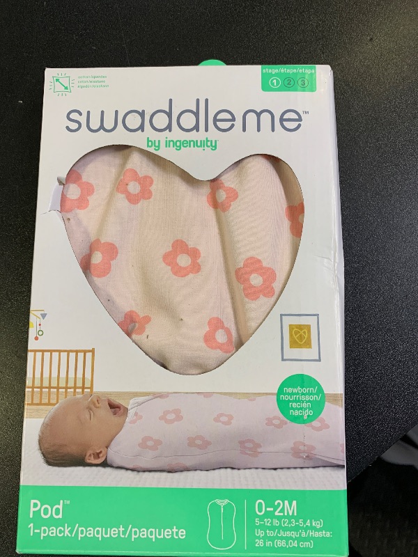 Photo 1 of SwaddleMe by Ingenuity Compression Baby Swaddle Pod, Two-Way Zipper for Easy Diaper Changes, Improves Sleep & Calms Startle Reflex, 0-2 Months, 1.0 TOG, 1-Pack - Flower Confetti