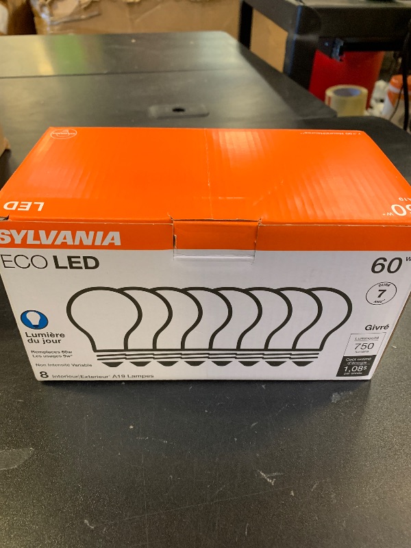 Photo 1 of SYLVANIA ECO LED A19 Light Bulb, 60W Equivalent, Efficient 9W, 7 Year, 750 Lumens, Non-Dimmable, Frosted, 5000K, Daylight - 8 Count (Pack of 1) (40883)