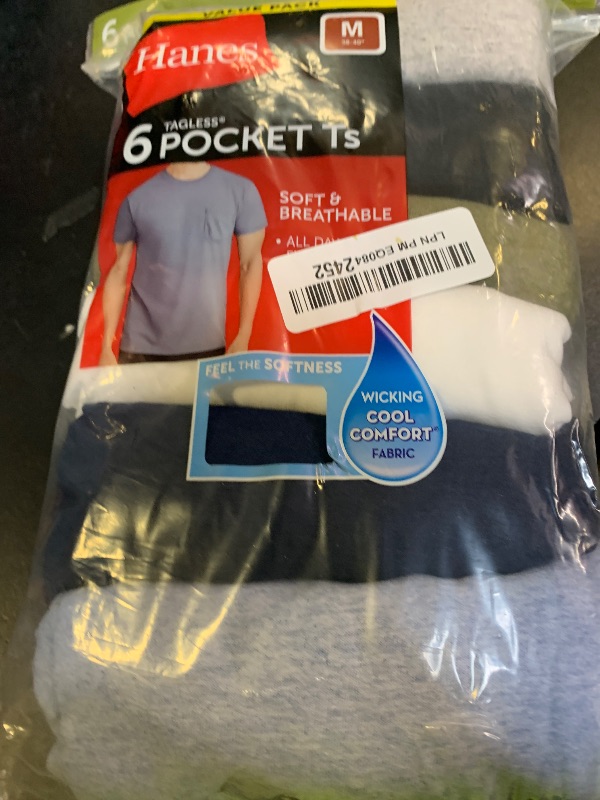 Photo 1 of Hanes Men's Cotton Pocket T-Shirt, Moisture-Wicking with Odor Control, Assorted, 6-Pack
