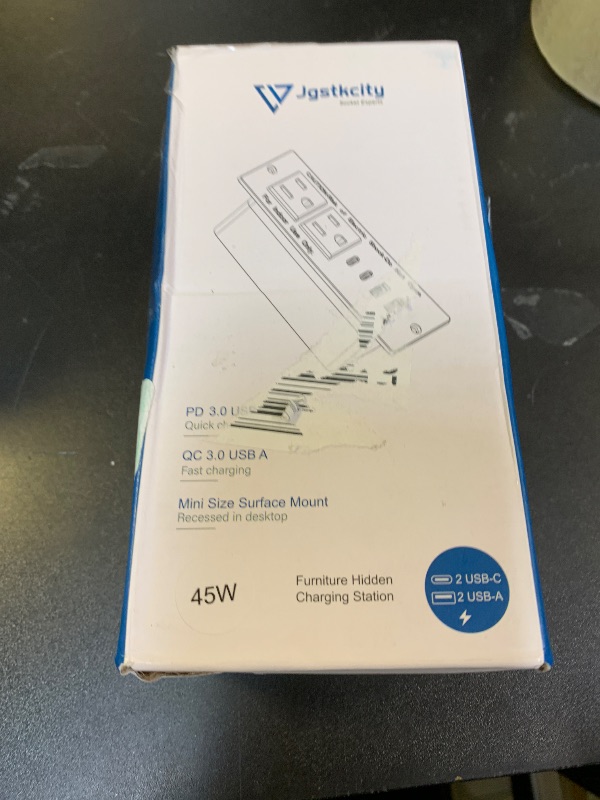 Photo 1 of 45W USB C Recessed Power Strip,Flush Mount Desk Recessed Outlet,Space-Saver for Furniture Side Table,2 USB-C &2 USB-A Ports,2 AC Outlets,6ft Cord,Ultra Thin Flat Plug