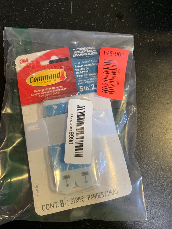 Photo 1 of Command Water-Resistant Adhesive Refill Strips, Large (Pack of 12) – Damage-Free Hanging for Bathroom Hooks & Shower Caddies in Humid Areas, No Tools Needed, Holds 5 lb