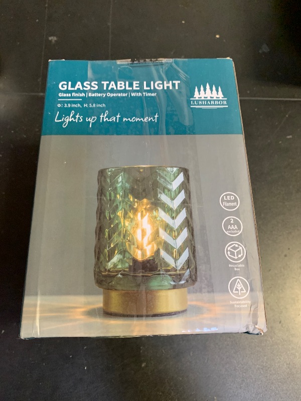 Photo 1 of LUSHARBOR Aesthetic Battery Operated Lamp for Shelf Decor, Small Cordless Table Lamp for Office Desk, Cozy Glass Bedside Lamp for Living Room/Entryway/Dorm Wave Design-Green