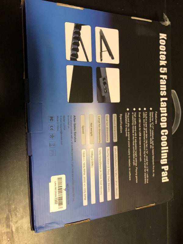 Photo 1 of Kootek Laptop Cooling Pad, Laptop Cooler with 5 Quiet Fans for 12"-17" Computer PC Notebook Gaming Laptop Fan, Height Adjustable Laptop Cooling Stand Laptop Accessories, Blue