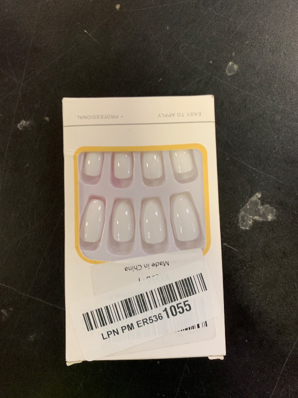 Photo 1 of KQueenest Acrylic Press on Nails Short Medium Coffin, Milky White Solid Color Fake Nails Nails Press ons, Short Ballerina Glue on Nails With Glazed Finish, Simple Stick on Nails False Nails For Women