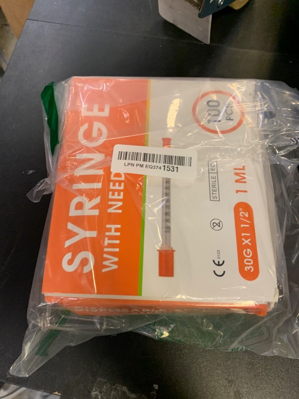 Photo 1 of 100 Pack 1ml Syringes with Needle-30Ga 0.5 Inch, Individually Sealed Packaging