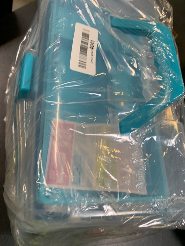 Photo 1 of 12in Three-Layer Multipurpose Storage Box Organizer Folding Tool Box/Art & Crafts Case/Sewing Supplies Organizer/Medicine Box/Family First Aid Box with 2 Trays (Blue)