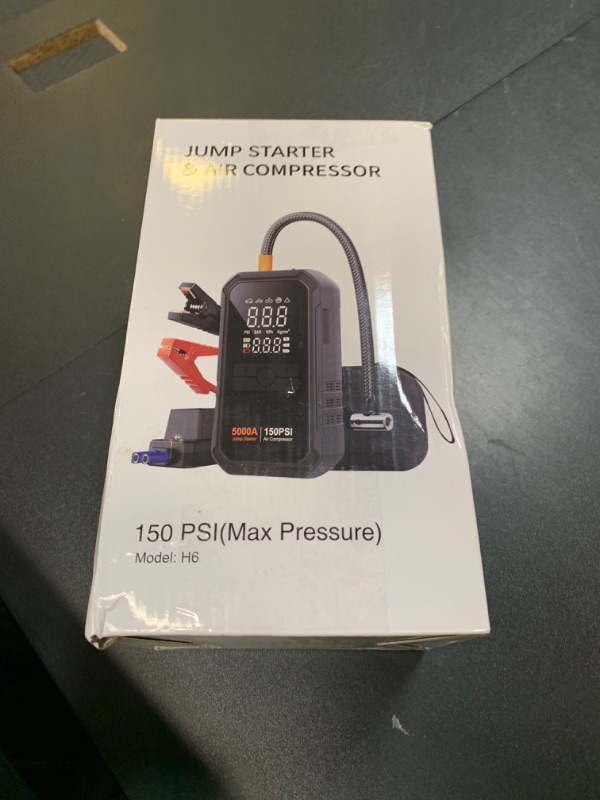 Photo 1 of 10-in-1 Jump Starter with Air Compressor 5000A 26800mAh 150PSI Portable Car Battery Jump Starter (All Gas/12L Diesel), 12V Jump Box Car Battery Jumper Starter Portable Jumper Cables, Lights