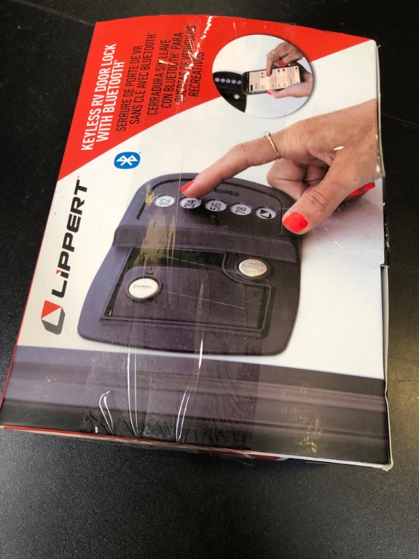 Photo 1 of Lippert Keyless RV Door Lock with 60' Bluetooth Range, Lighted Keypad Buttons, 3 Battery Modes, Aluminum Construction, Black Powder-Coated Finish, Right-Hand Latch Configuration - 2022119636