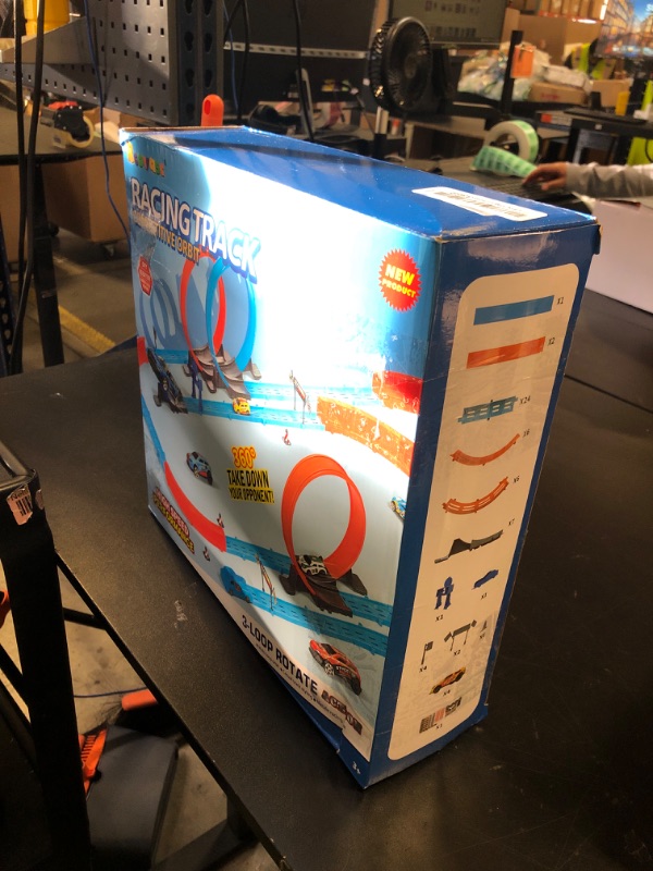Photo 1 of ?Slot Car Race Track Sets with 360° Thrill Loops & 4 High-Speed Cars, 64 Pcs Large Flexible Racing Track for Kids Ages 3-5 4-8 8-12, Race Car Toys Gift for Boys Girls Birthday Christmas