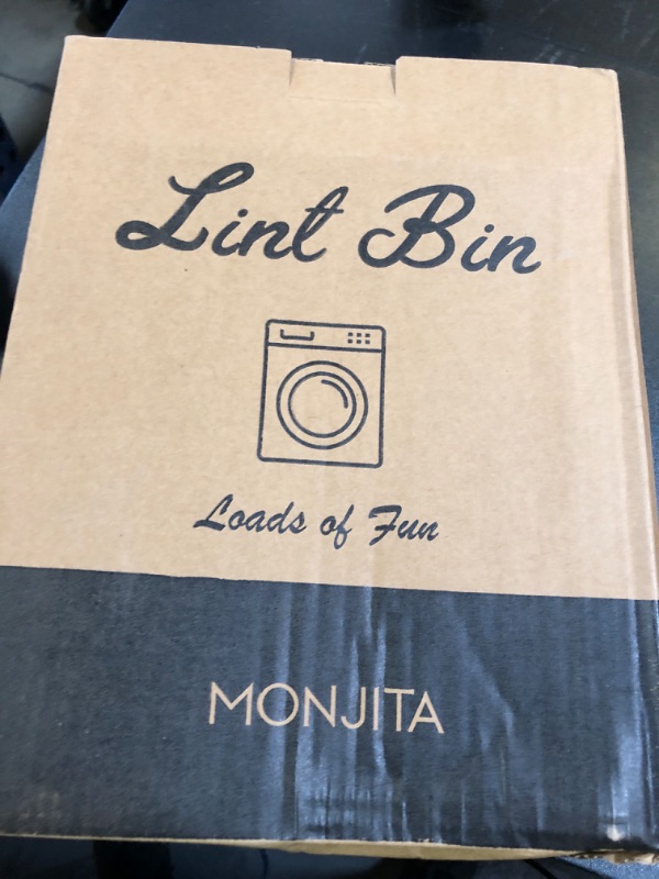 Photo 1 of MONJITA Magnetic Lint Bin for Laundry Room, Metal Trash Can with Lid for Dryer, Farmhouse Lint Holder, Laundry Co Sign, Laundry Room Storage Decor with Dryer Lint Brush(White)