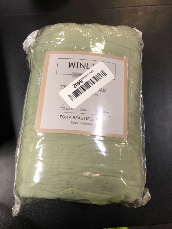 Photo 1 of WINLIFE 100% Cotton Quilted Pillow Sham Floral Printed Pillow Cover Sage Green, Standard Size, 20 x 26 Inch