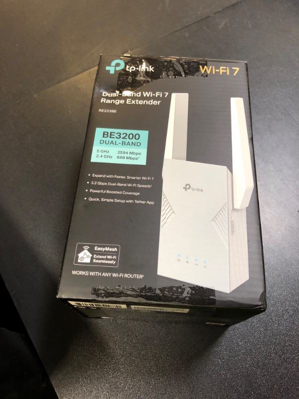 Photo 1 of TP-Link BE3200 Wi-Fi 7 Range Extender RE223BE w/Ethernet Port | 3.2 Gbps Dual-Band Wireless Repeater | Internet Signal Booster for Home | Up to 2400 sq.ft, 64 Devices | MLO, EasyMesh | No 6 GHz Band