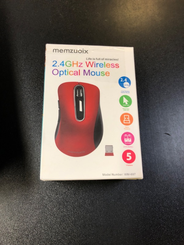 Photo 1 of memzuoix 2.4G Wireless Mouse, 1400 DPI Mobile Optical Cordless Mouse with USB Receiver, Portable Computer Mice for Laptop, PC, Desktop, MacBook, 5 Buttons, Red