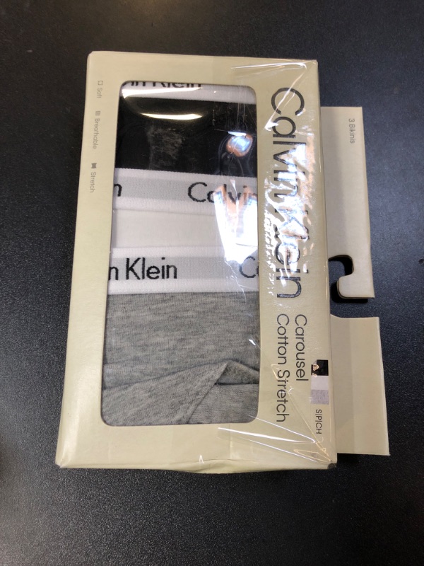 Photo 1 of Calvin Klein Carousel Logo Cotton Stretch Bikini Panties, Multipack, Black/White/Grey Heather, Small