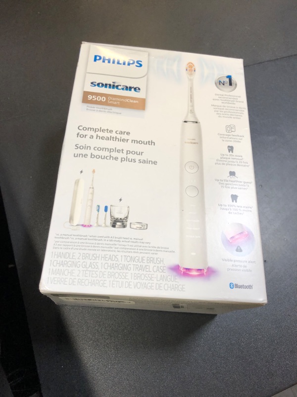 Photo 1 of Philips Sonicare DiamondClean Smart 9500 Electric Toothbrush, Sonic Toothbrush with App, Pressure Sensor, Brush Head Detection, 5 Brushing Modes and 3 Intensity Levels, White, Model HX9923/01