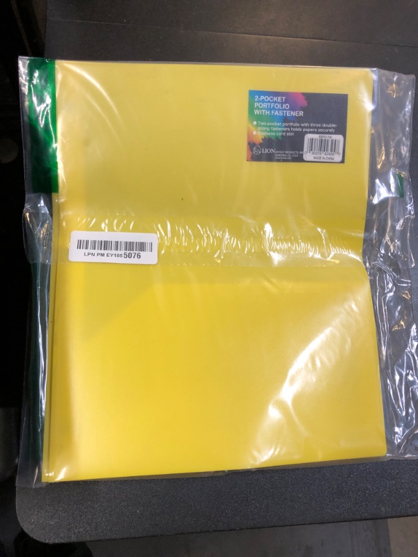Photo 1 of Lion 2-Pocket Plastic Folder with Fasteners, 1 Folder, Yellow (92310-YW)