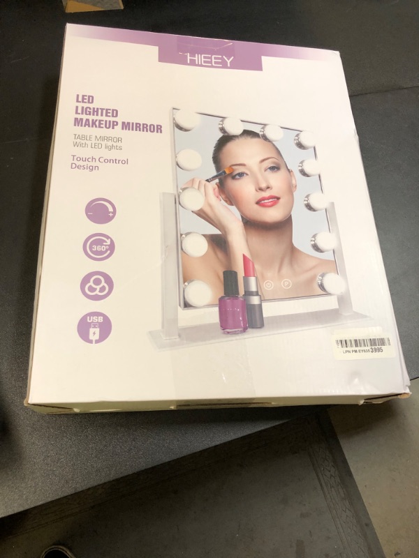 Photo 1 of HIEEY Hollywood Vanity Mirror with 12 Dimmable Bulbs Lights, Three Color Lighting Modes, and 5X Magnification, Smart Touch Control, 360°Rotation (White,Gift Box)