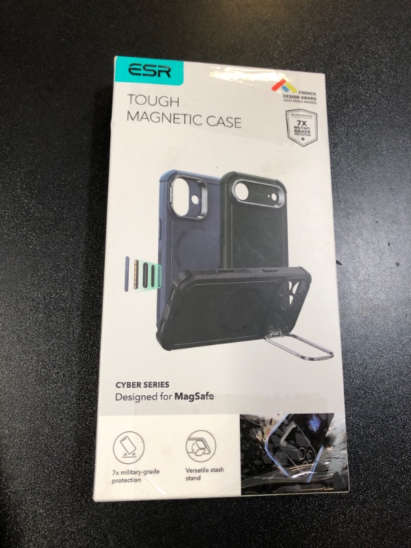 Photo 1 of ESR for iPhone 17 Pro Max Case with Stash Stand, 7X Military-Grade Drop Protection with Camera Control, Shock-Absorbing Phone Rugged Cover, Compatible with MagSafe Accessories, Cyber Series, Blue