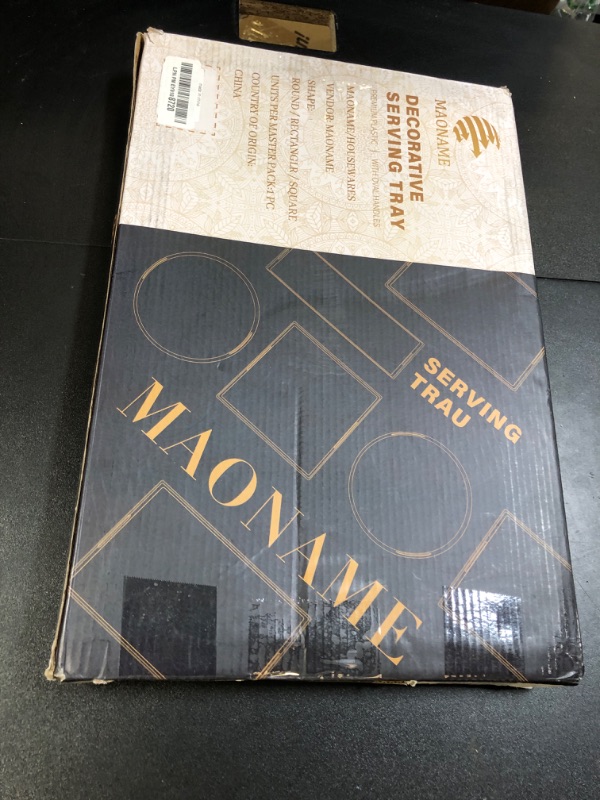 Photo 1 of MAONAME Navy Blue Serving Tray with Handles, Modern Decorative Tray for Coffee Table, Plastic Rectangular Tray for Ottoman, Bathroom, Decor, 15.8” x 10.2” x1.4