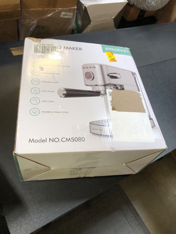 Photo 1 of Spacekey Espresso Machine 20 Bar, Professional 1350W Espresso Maker with Milk Frother, Compact Stainless Steel Cappuccino & Latte & Americano Maker with 39oz Removable Water Tank, Silver