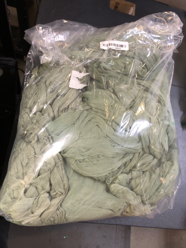 Photo 1 of 10 Pack Sage Green Cheesecloth Table Runners, 10ft Wide Gauze Boho Table Runners for Bridal Shower Wedding Birthday Party Table Decorations