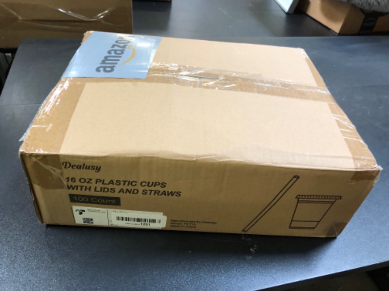 Photo 1 of Dealusy 100 Pack - 16 oz Clear Plastic Cups with Lids and Straws, Sturdy & Food Safe Iced Coffee Cups with lids, Disposable Plastic Smoothie Cups for Cold Drinks