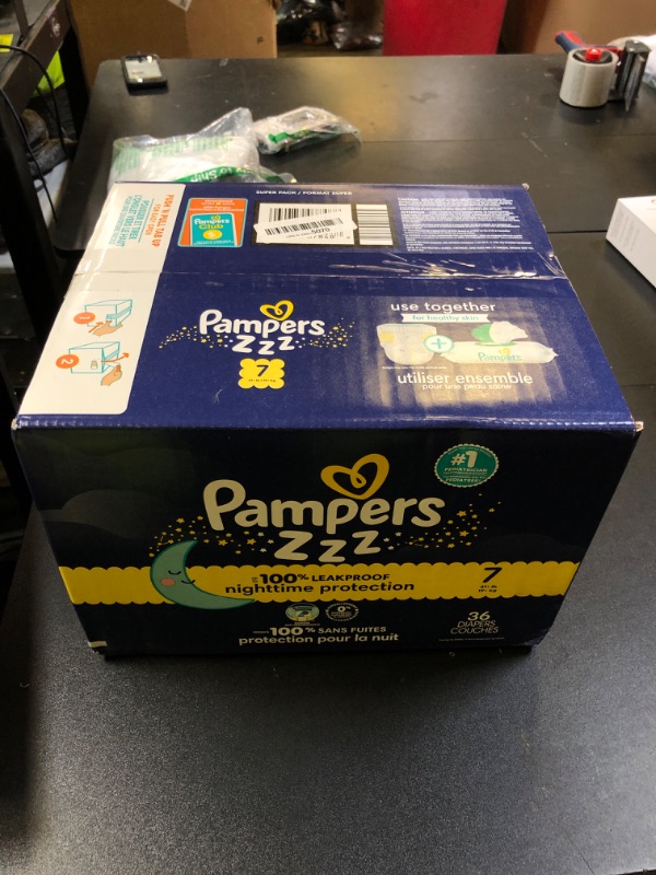 Photo 1 of Pampers ZZZ Overnight Diapers, Size 7 (41+ lbs), 36 Count, Nighttime Protection Disposable Baby Diaper, Night Time Leak and Skin Protection