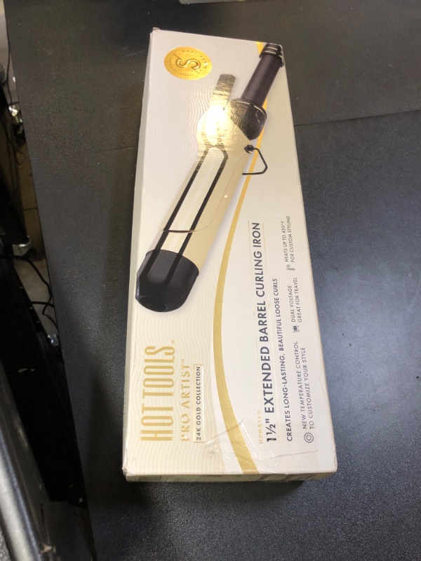 Photo 1 of HOT TOOLS 24K Gold Professional 1 1/2" Extended Barrel Curling Iron with Clamp for Loose Curls - 24K Gold Technology for Long-Lasting Results & Longer Barrel for Easy Styling