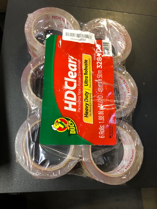 Photo 1 of Duck HD Clear Packing Tape Refills - 6 Rolls of Strong Heavy Duty Packing Tape for Shipping and Moving, Boxes and Packaging - 1.88 In. x 54.6 Yards - 3" Core - Clear (441962)