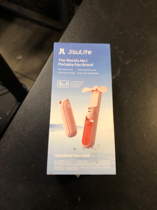 Photo 1 of JISULIFE Handheld Mini Fan, 3 IN 1 USB Rechargeable Portable Fan [12-19 Working Hours] with Power Bank, Flashlight, Pocket Design for Travel/Summer/Concerts/Lash, Gifts for Women (Pink)