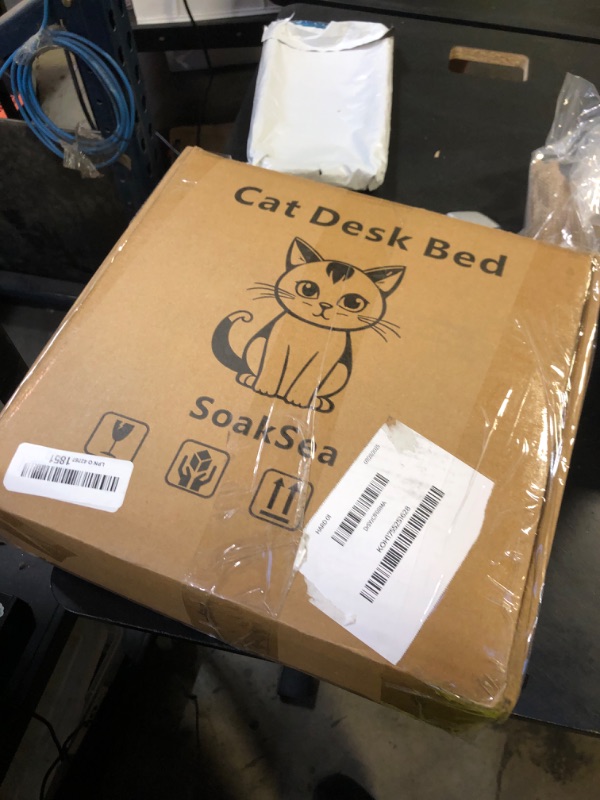 Photo 1 of Cat Desk Bed, Cat Desk Perch with 2 Replaceable Covers,90° Foldable Faux Fur Fabric Soft Cover, Steel Frame Supports 50 lbs, Removable & Washable, Grey-White