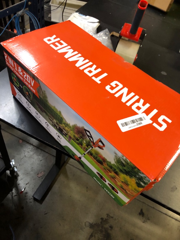 Photo 1 of VARSK 20V String Trimmer Cordless, 12 Inch 2 in 1 Trimmer and Edger, Automatic Line Feed, Includes 2 X 2.0Ah Batteries/1 X Fast Charger/6 X Spare Spools, for Lawn, Garden, etc, Orange