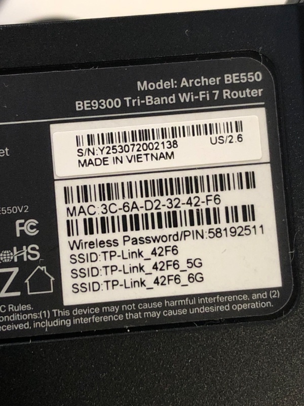 Photo 1 of TP-Link Tri-Band BE9300 WiFi 7 Router (Archer BE550) - 6-Stream, Full 2.5G Ports w/ 6 Internal Antennas, Up to 2,000 Sq Ft, Add Easy-Mesh Device for Extended Coverage, VPN Support, Free Expert Support