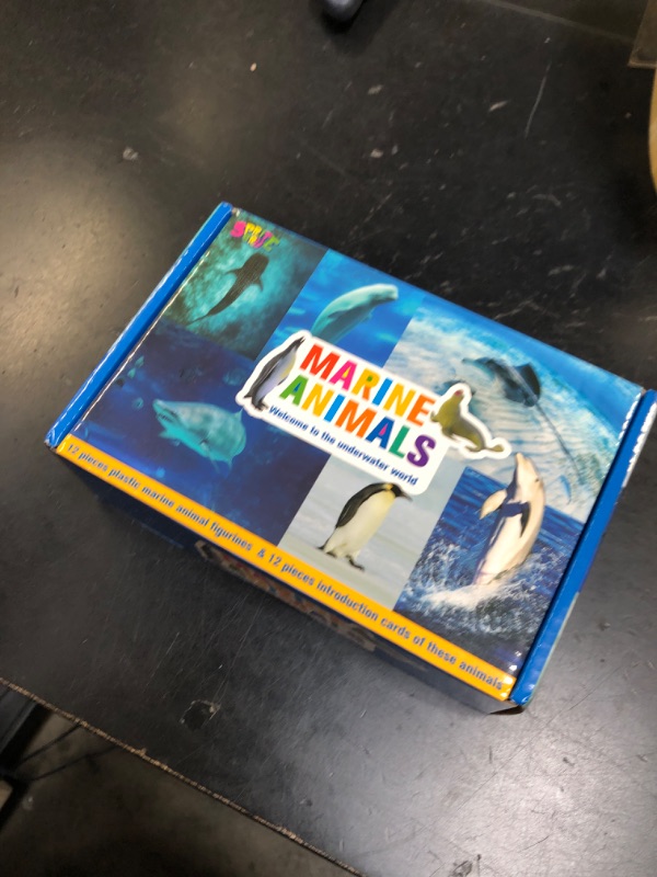 Photo 1 of 12 PCS Plastic Marine Animal Figurines with 12 Introduction Flashcards, Ocean Animals Learning Recognition Cards Realistic Undersea Animal Figures Educational Learning Toy Set for Kids, Classroom