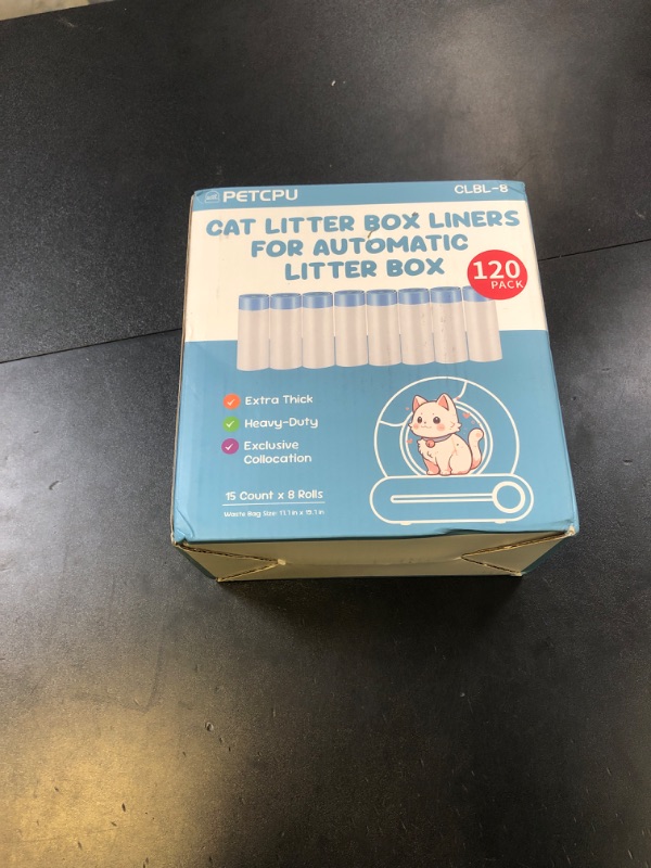 Photo 1 of 120 Count Cat Litter Box Liners for Self-Cleaning Cat Litter Box, Replacement Kitty Litter Liners, 8 Rolls Drawstring Waste Bags for Small Automatic Litter Boxs, 19.7 x 17.7 Inches?8 Packs/120 Counts?