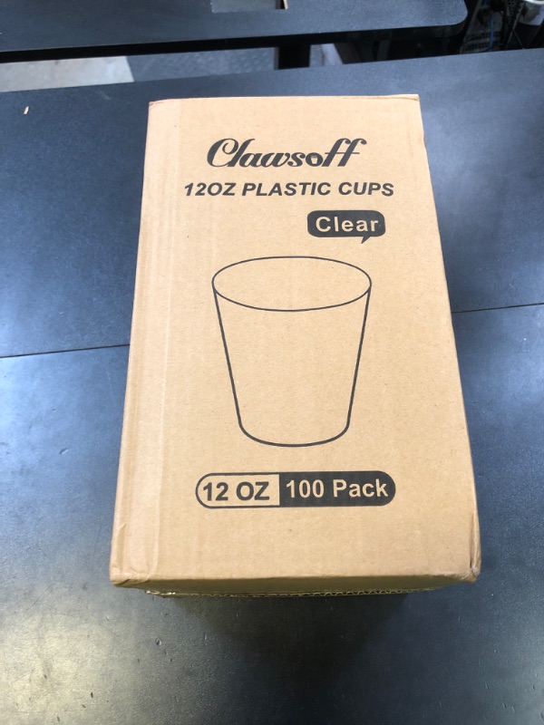 Photo 1 of Clawsoff 100 Count 12 oz Clear Plastic Cups, Plastic Drinking Cup for Party, Heavy-duty Party Glasses, Disposable Clear Cups for Water, Juice, Soda, Ice Coffee