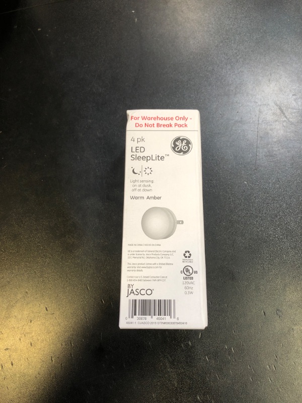 Photo 1 of GE SleepLite LED Night Light, 4 Pack, Dusk-to-Dawn Sensor, Sleep Light, Dim Light, Warm Amber, Compact, Ideal for Bedroom, Nursery, Bathroom, Hallway,45041, 4 CountLPNPMER0219486
LPNPMER0219486
LPNPMER0219486
LPNPMER0219486
