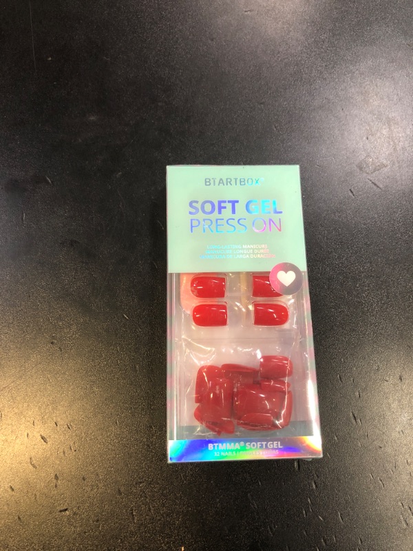 Photo 1 of BTArtbox Press On Nails Short - Red Square Summer Press On Nails with Glue for Women, Opaque Soft Gel Glue On Nails in 16 Sizes - 32 Stick On Nails Kit, Hot Lap